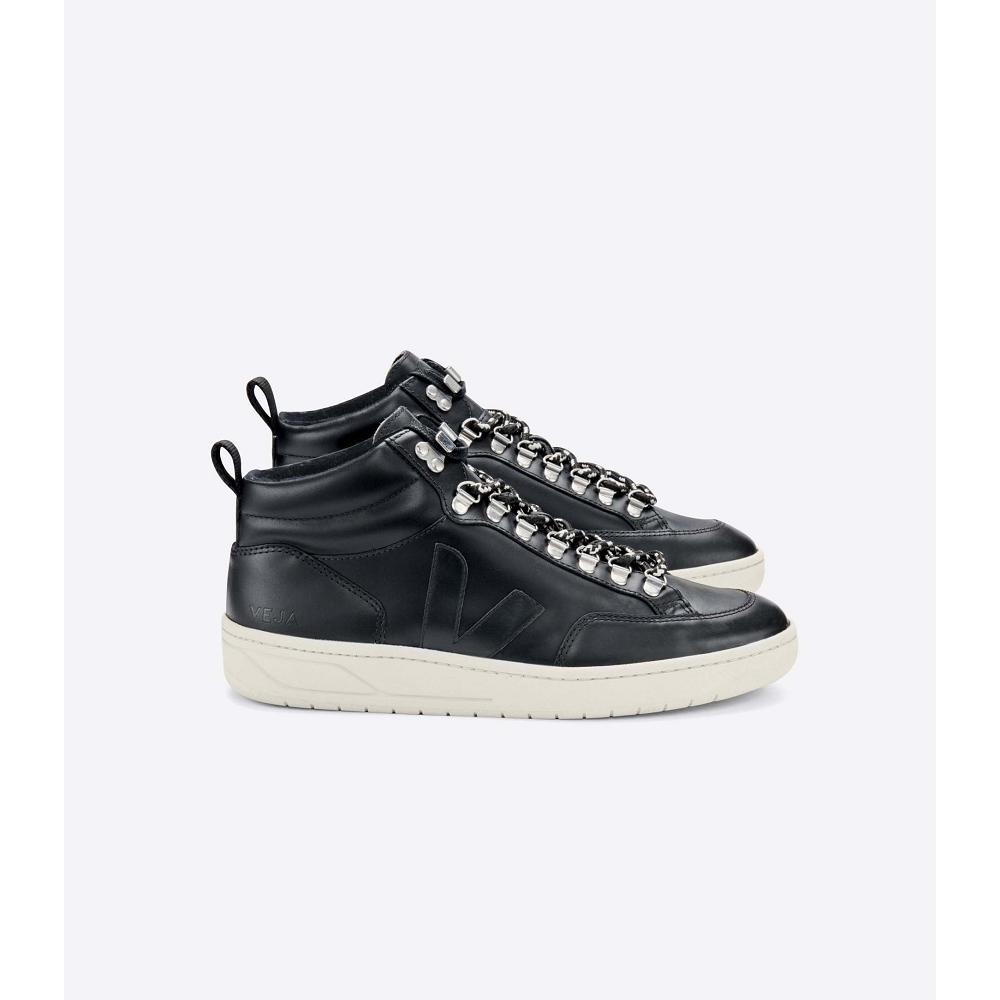 Black/White Women\'s Veja RORAIMA LEATHER High Tops | AU 355CTV